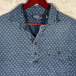 Polo Ralph Lauren Polo Shirt Mens L Blue Indigo Anchor Classic Fit Nautical